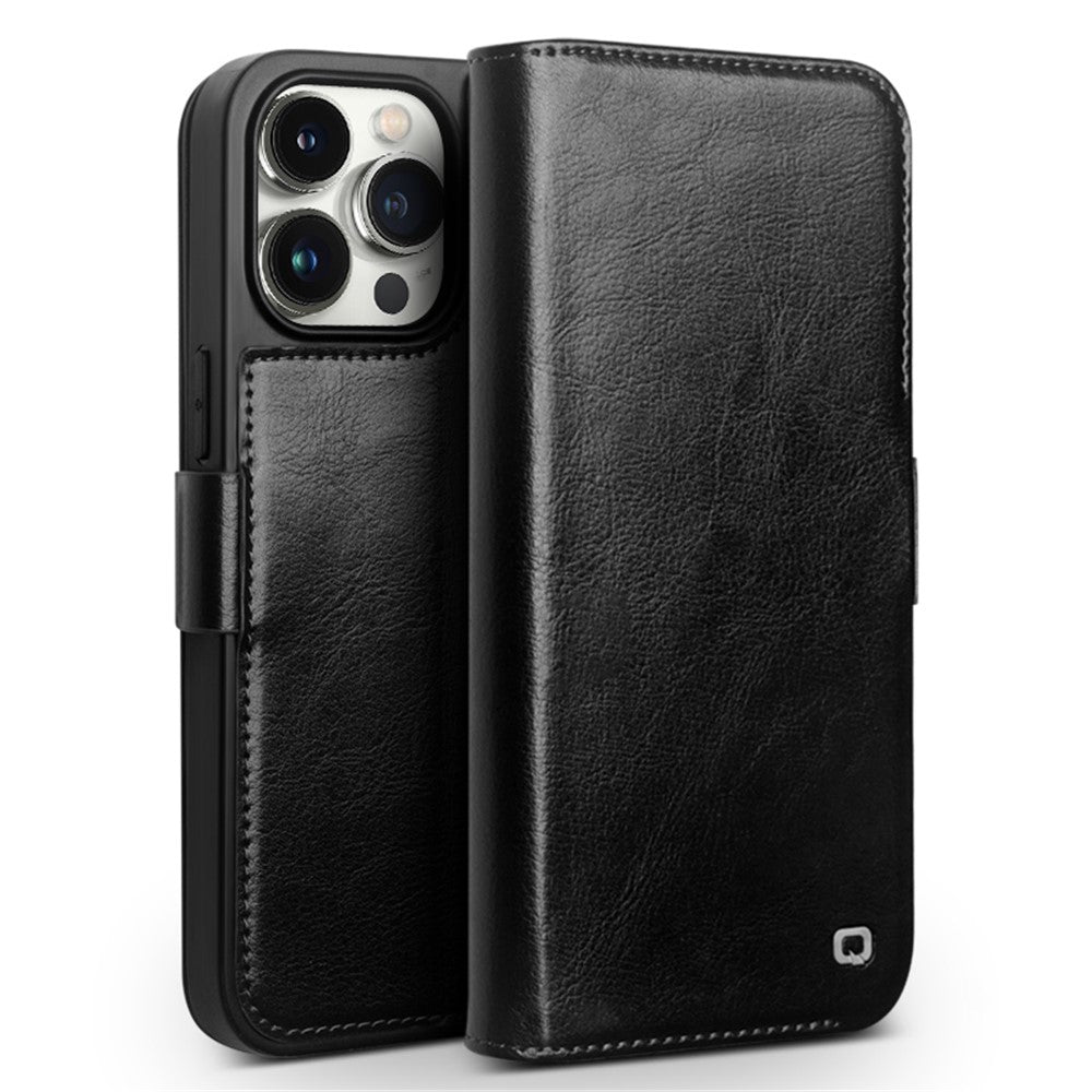 QIALINO til iPhone 15 Pro Max Ægte koskind + TPU-telefoncover Magnetisk lukning Fuld beskyttelse Telefoncover