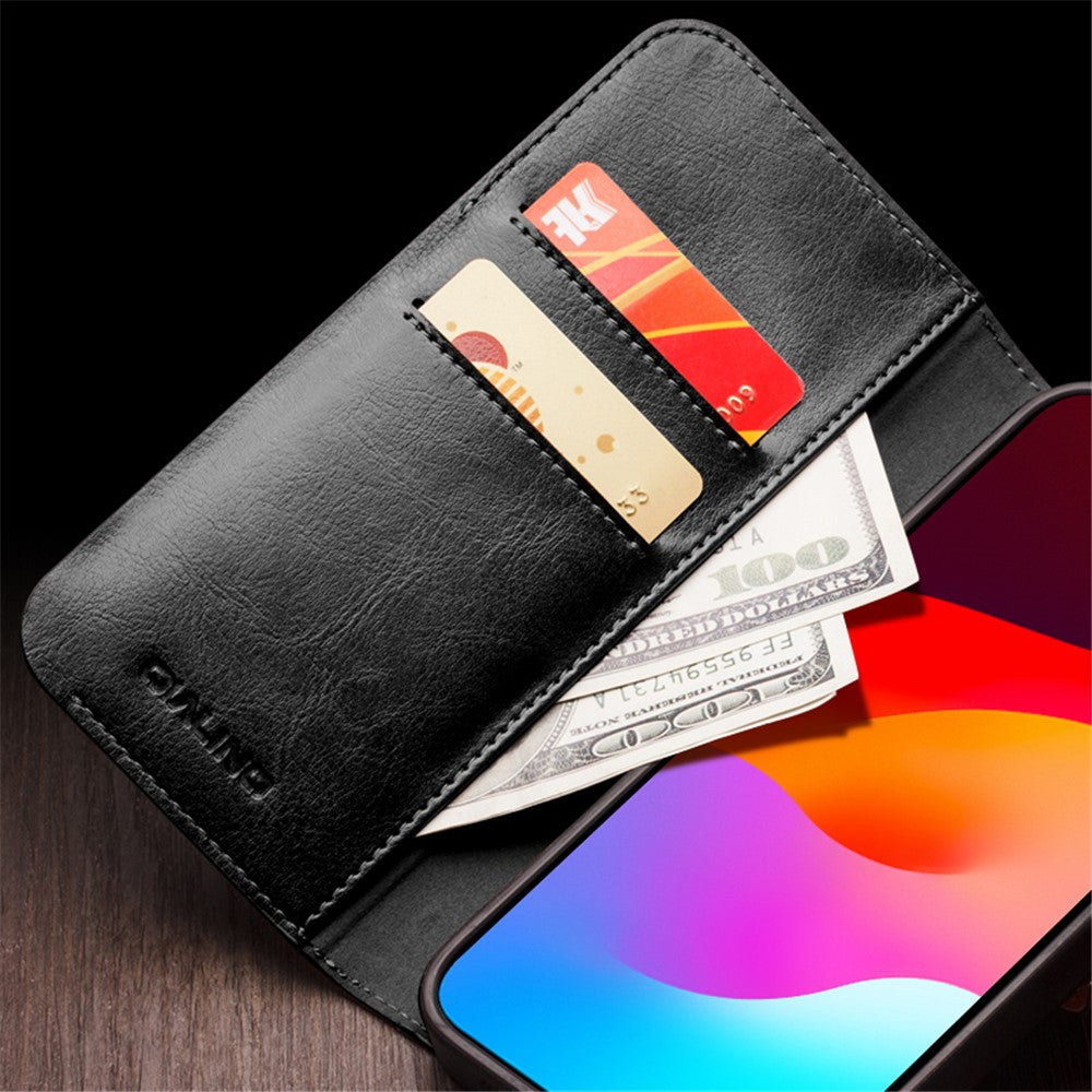 QIALINO til iPhone 15 Pro Max Ægte koskind + TPU-telefoncover Magnetisk lukning Fuld beskyttelse Telefoncover