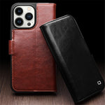QIALINO til iPhone 15 Pro Max Ægte koskind + TPU-telefoncover Magnetisk lukning Fuld beskyttelse Telefoncover