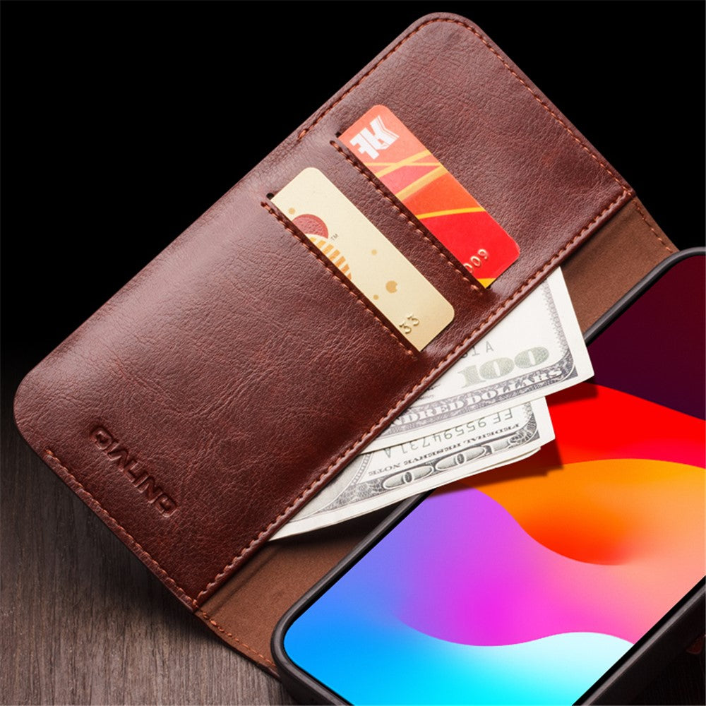 QIALINO Genuine Cow Leather+TPU Phone Case for iPhone 15 Plus Magnetic Closure Shockproof Phone Cover