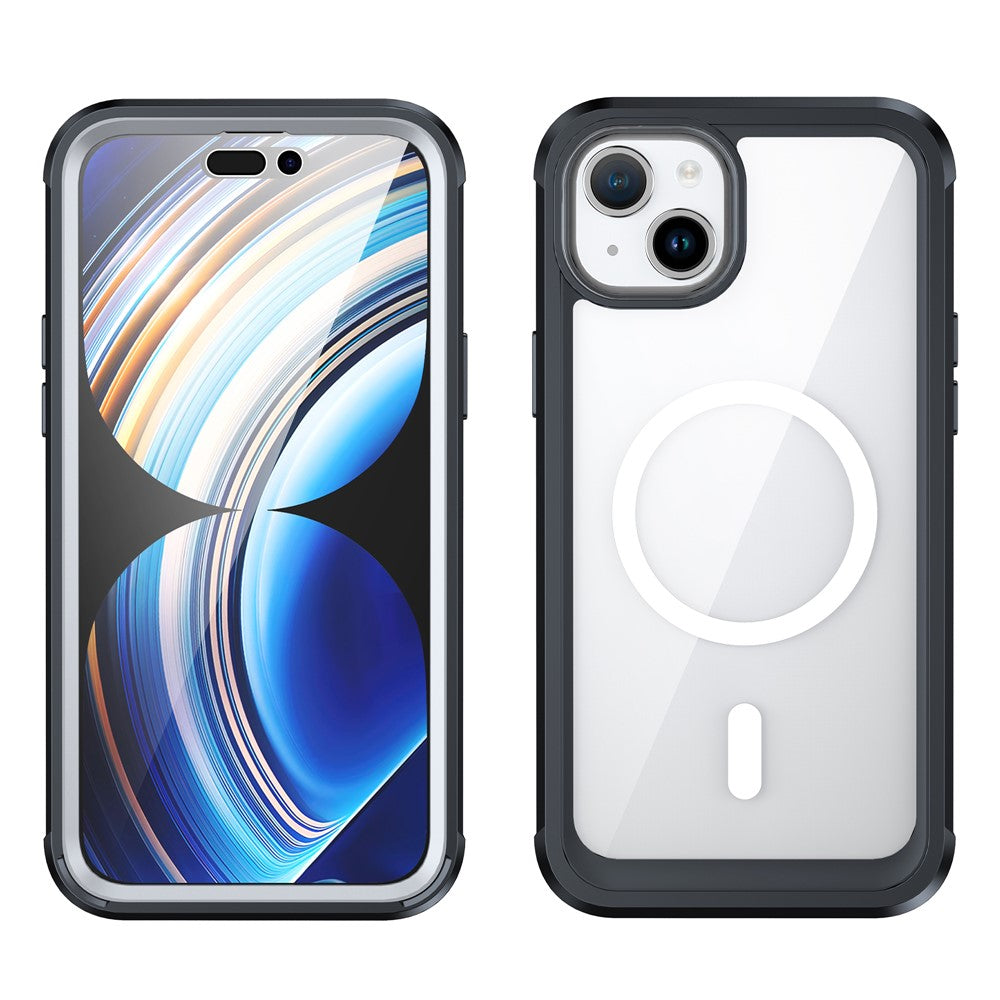 Til iPhone 15 Plus Gennemsigtigt Telefoncover PC + TPU Cover med Hærdet Glas Skærmbeskytter