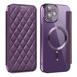 For iPhone 12 6.1 inch Card Holder Leather Phone Case Compatible with MagSafe Built-in Lens Film RFID Blocking Cover