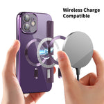 For iPhone 12 6.1 inch Card Holder Leather Phone Case Compatible with MagSafe Built-in Lens Film RFID Blocking Cover