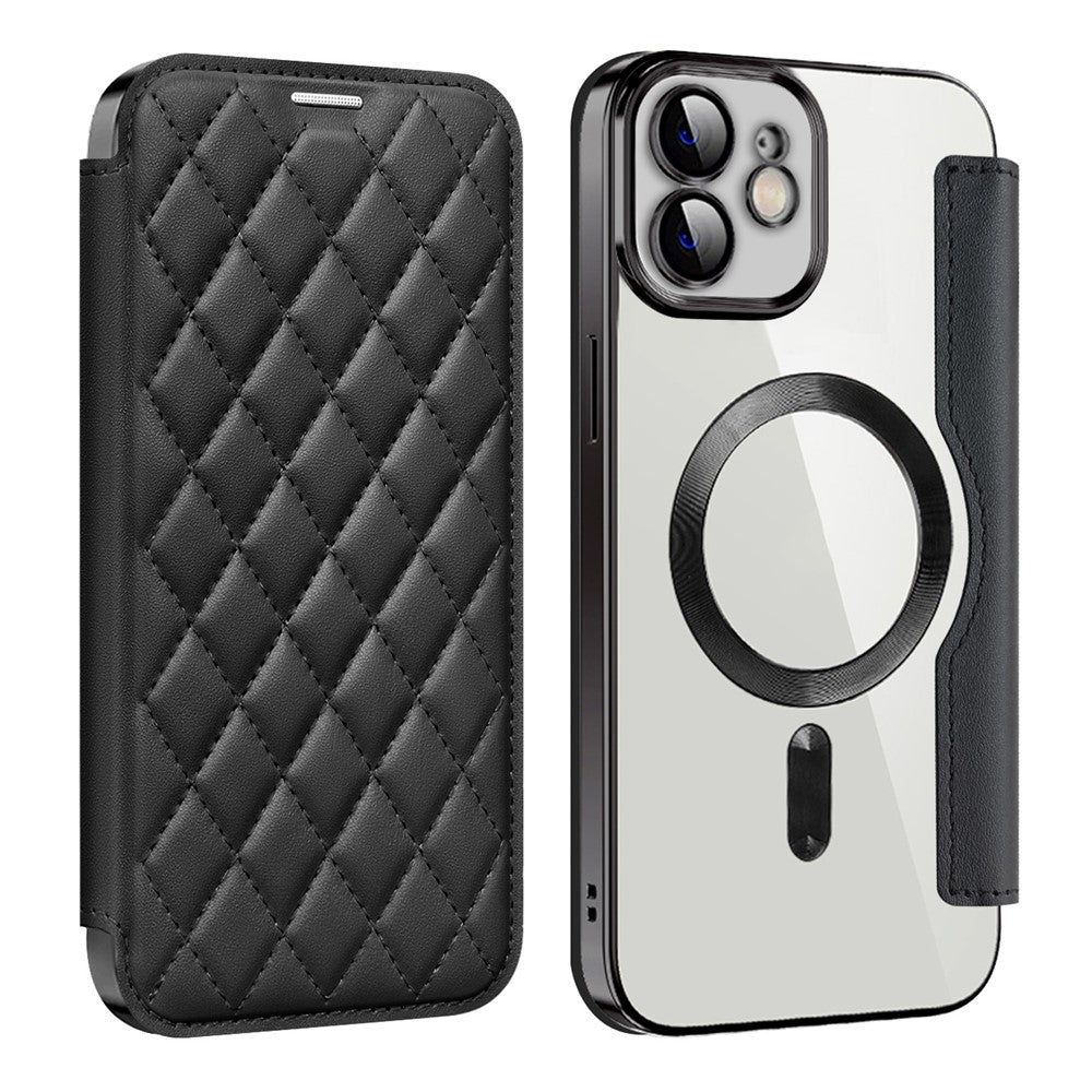 For iPhone 12 6.1 inch Card Holder Leather Phone Case Compatible with MagSafe Built-in Lens Film RFID Blocking Cover