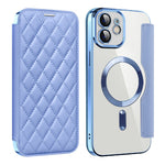 For iPhone 12 6.1 inch Card Holder Leather Phone Case Compatible with MagSafe Built-in Lens Film RFID Blocking Cover
