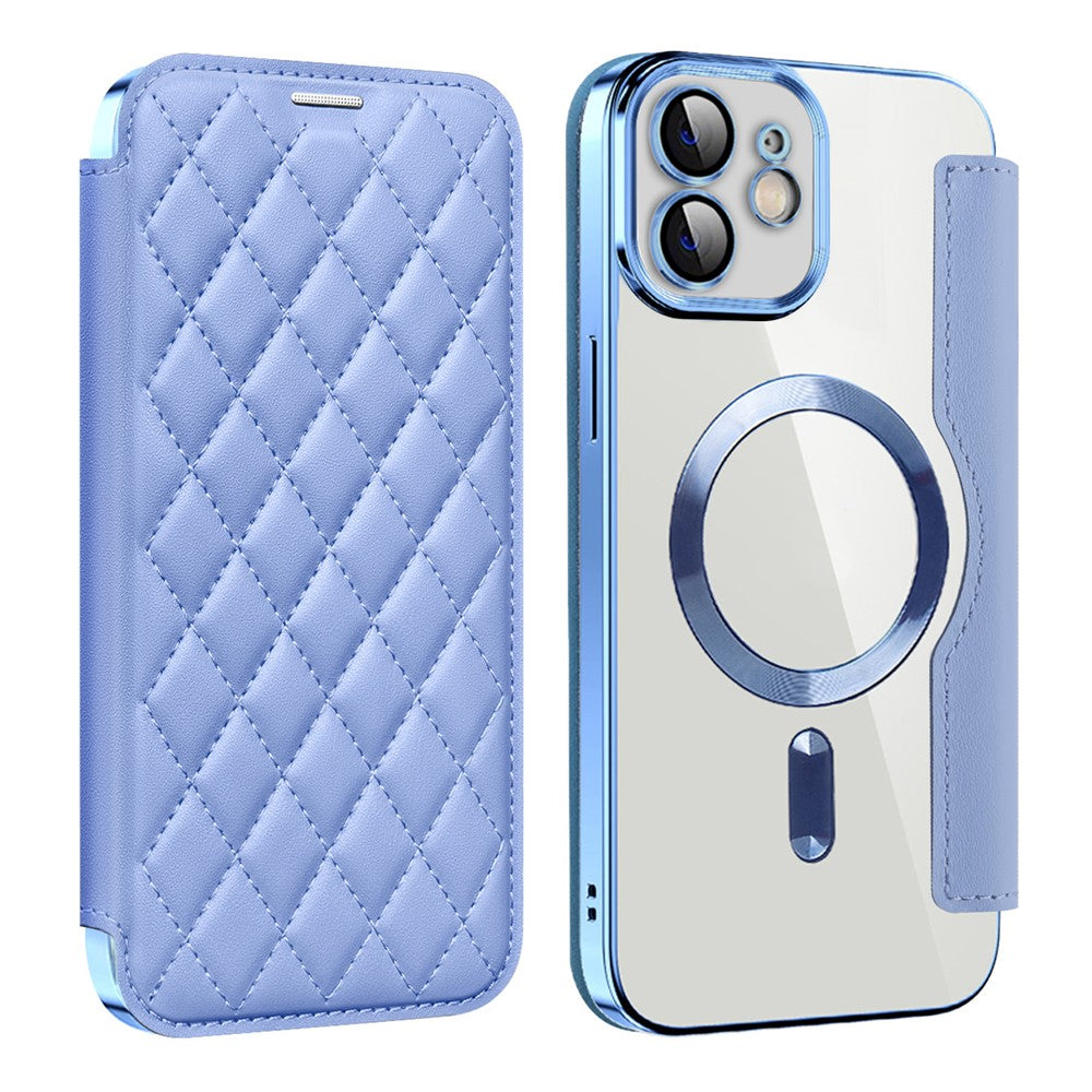 For iPhone 12 6.1 inch Card Holder Leather Phone Case Compatible with MagSafe Built-in Lens Film RFID Blocking Cover