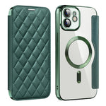 For iPhone 12 6.1 inch Card Holder Leather Phone Case Compatible with MagSafe Built-in Lens Film RFID Blocking Cover