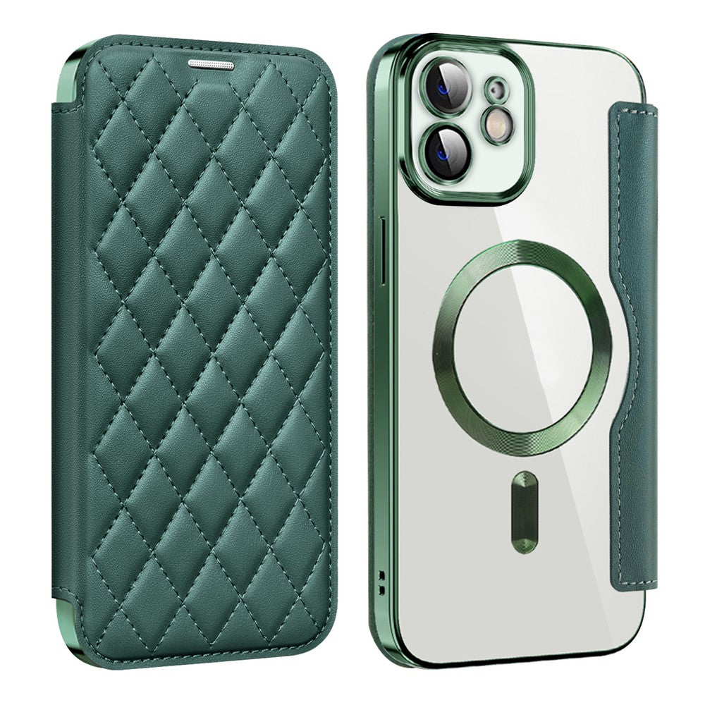 For iPhone 12 6.1 inch Card Holder Leather Phone Case Compatible with MagSafe Built-in Lens Film RFID Blocking Cover