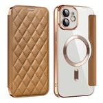 For iPhone 12 6.1 inch Card Holder Leather Phone Case Compatible with MagSafe Built-in Lens Film RFID Blocking Cover