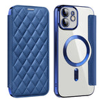 For iPhone 12 6.1 inch Card Holder Leather Phone Case Compatible with MagSafe Built-in Lens Film RFID Blocking Cover