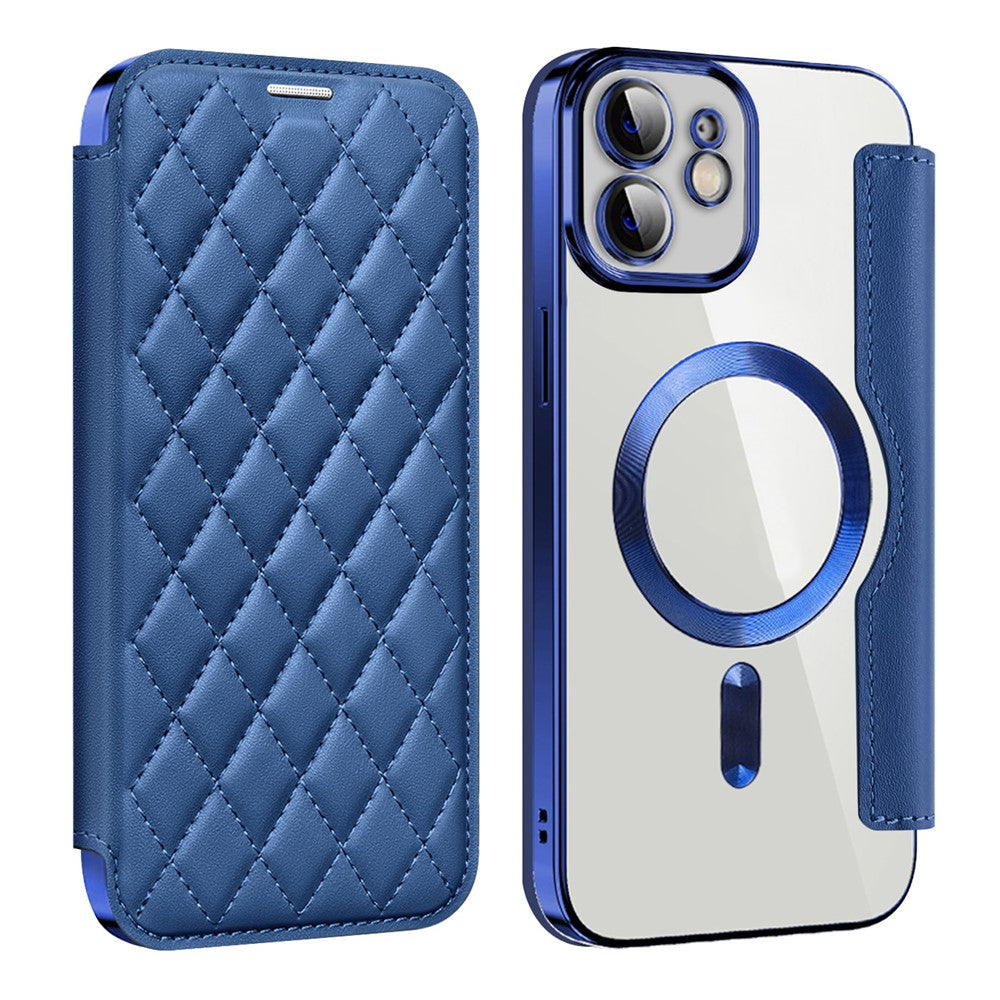 For iPhone 12 6.1 inch Card Holder Leather Phone Case Compatible with MagSafe Built-in Lens Film RFID Blocking Cover