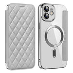 For iPhone 12 6.1 inch Card Holder Leather Phone Case Compatible with MagSafe Built-in Lens Film RFID Blocking Cover