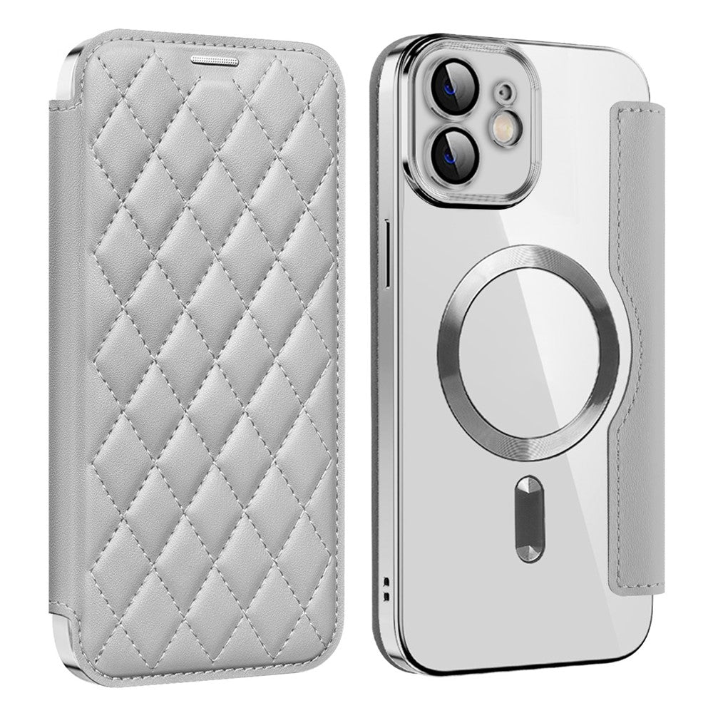 For iPhone 12 6.1 inch Card Holder Leather Phone Case Compatible with MagSafe Built-in Lens Film RFID Blocking Cover