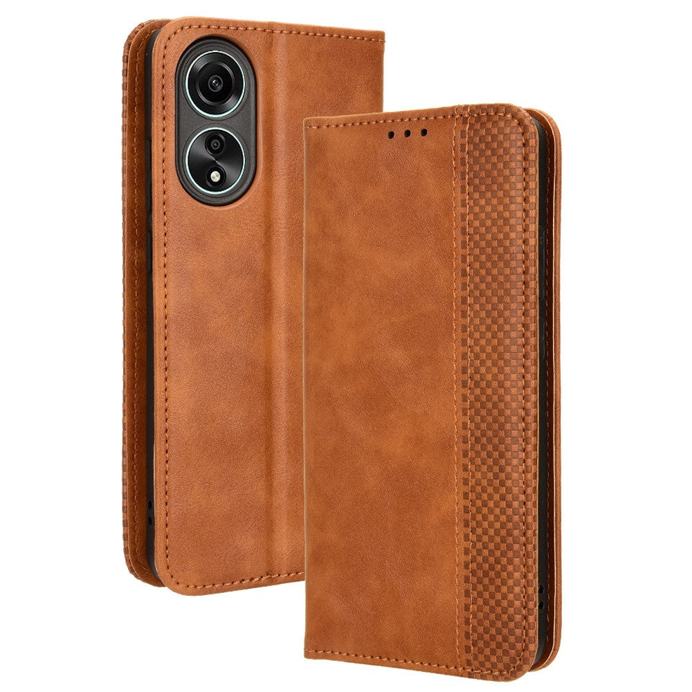 For Oppo A58 4G Wallet Phone Stand Case Retro PU Leather Anti-scratch Phone Cover