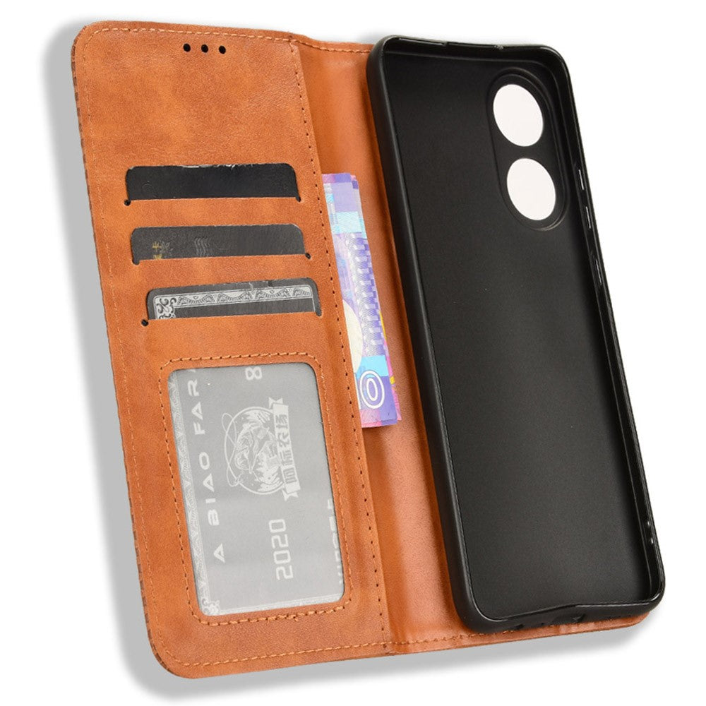 For Oppo A58 4G Wallet Phone Stand Case Retro PU Leather Anti-scratch Phone Cover