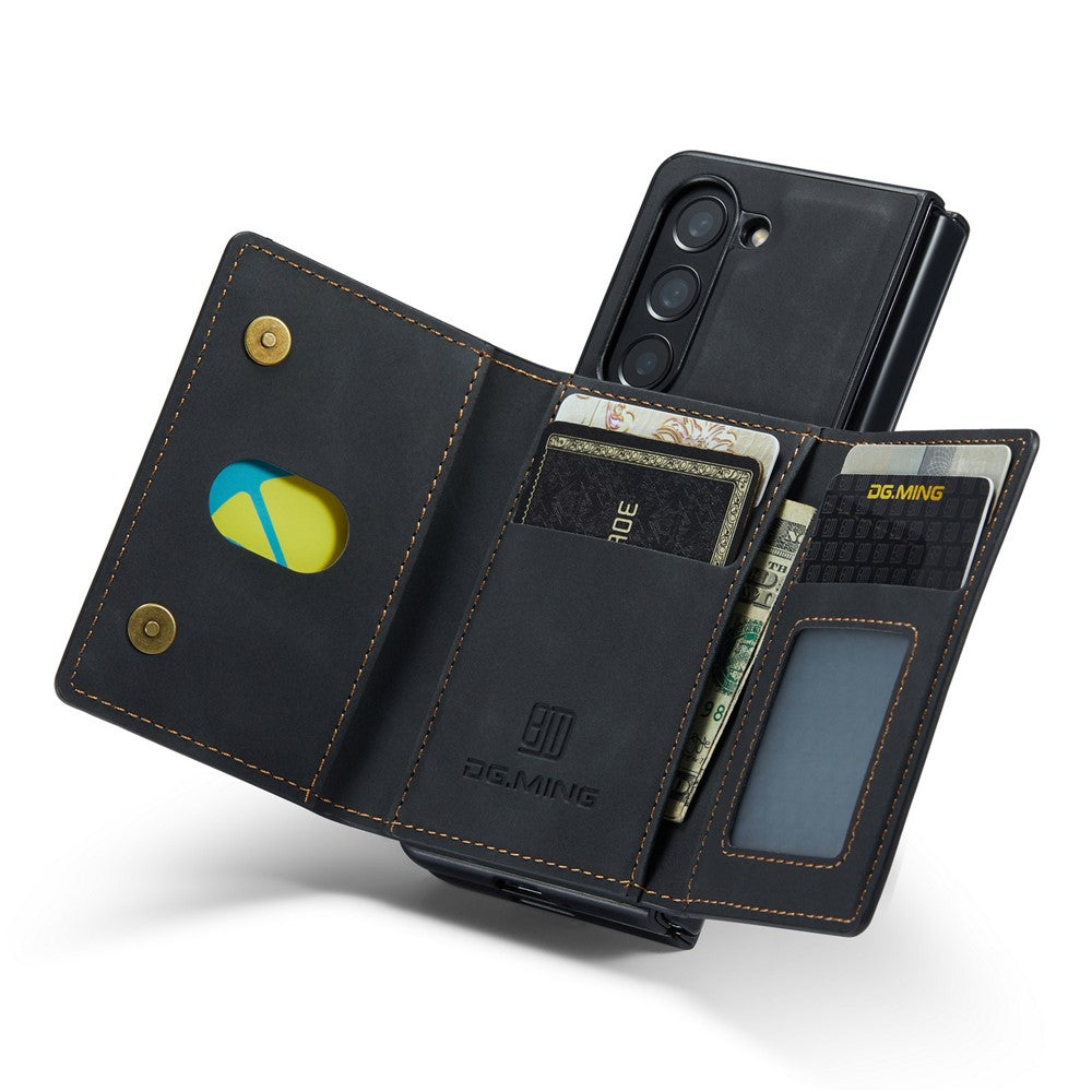 DG.MING M2 Series Kickstand Wallet Case for Samsung Galaxy Z Fold5 5G, PU Leather+PC Detachable Magnetic Phone Cover