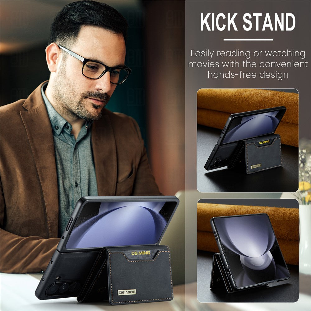 DG.MING M2 Series Kickstand Wallet Case for Samsung Galaxy Z Fold5 5G, PU Leather+PC Detachable Magnetic Phone Cover
