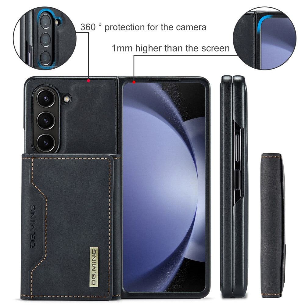 DG.MING M2 Series Kickstand Wallet Case for Samsung Galaxy Z Fold5 5G, PU Leather+PC Detachable Magnetic Phone Cover