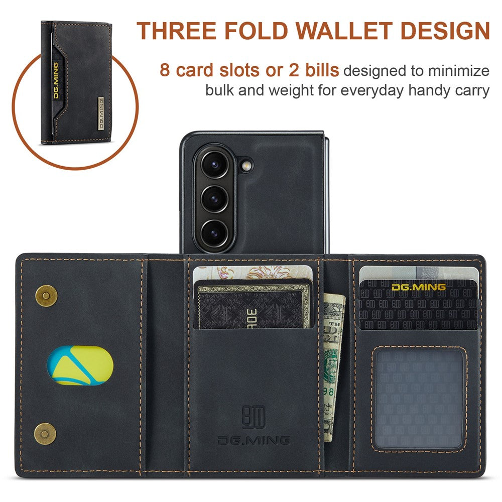 DG.MING M2 Series Kickstand Wallet Case for Samsung Galaxy Z Fold5 5G, PU Leather+PC Detachable Magnetic Phone Cover