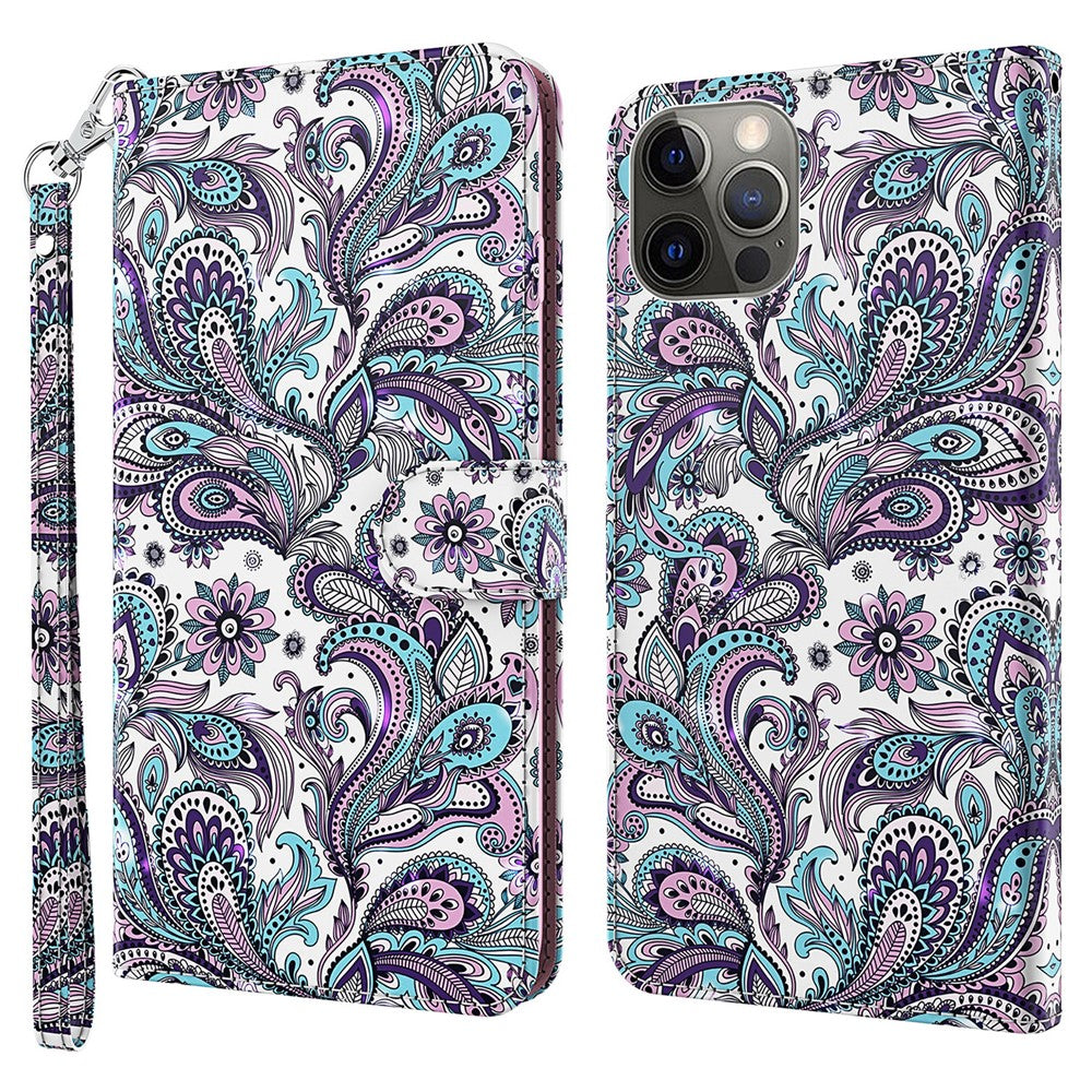 For iPhone 15 Plus Stand Feature Flip Case PU Leather 3D Pattern Printing Wallet Phone Cover with Strap