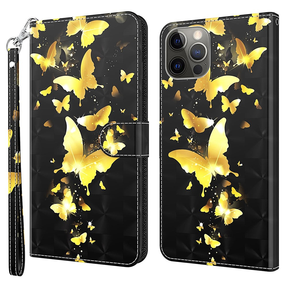 For iPhone 15 Plus Stand Feature Flip Case PU Leather 3D Pattern Printing Wallet Phone Cover with Strap