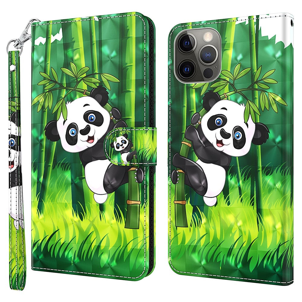 For iPhone 15 Plus Stand Feature Flip Case PU Leather 3D Pattern Printing Wallet Phone Cover with Strap
