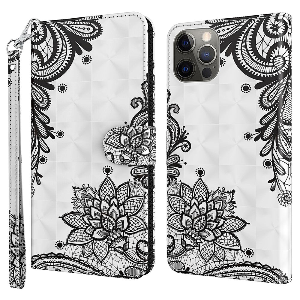 For iPhone 15 Plus Stand Feature Flip Case PU Leather 3D Pattern Printing Wallet Phone Cover with Strap