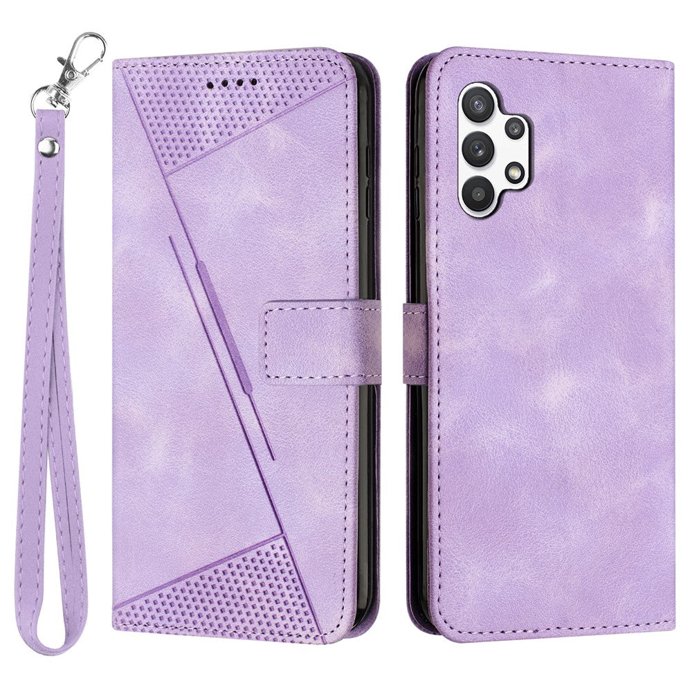 For Samsung Galaxy A32 5G / M32 5G Phone Case Triangle Imprinted Leather Stand Wallet Cover with Strap