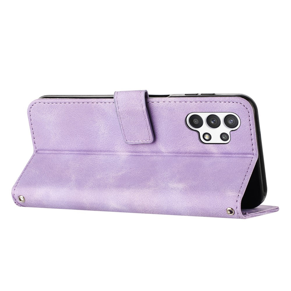 For Samsung Galaxy A32 5G / M32 5G Phone Case Triangle Imprinted Leather Stand Wallet Cover with Strap