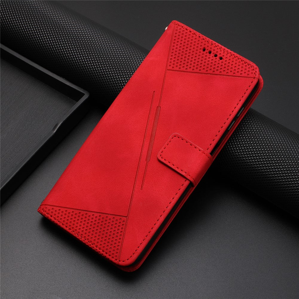 Læderpung-cover til Samsung Galaxy A33 5G Trekantmønster Anti-fald Stander Telefoncover med Rem