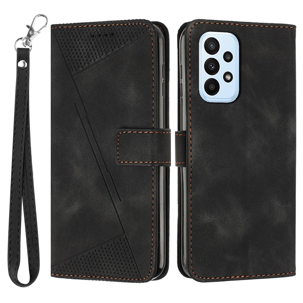 Læderpung-cover til Samsung Galaxy A33 5G Trekantmønster Anti-fald Stander Telefoncover med Rem