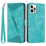 For iPhone 12 / iPhone 12 Pro 6.1 inch PU Leather Stand Phone Case Triangle Imprinted Wallet Cover with Strap