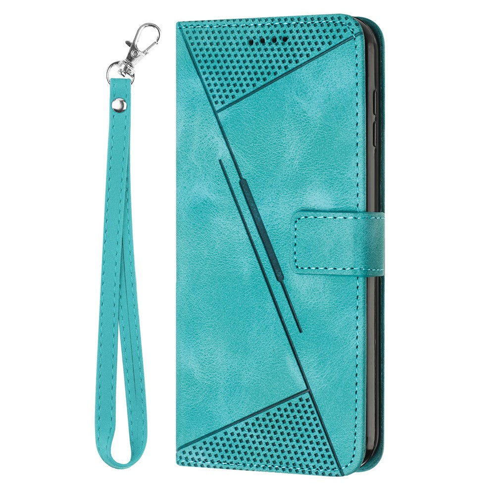 For iPhone 12 / iPhone 12 Pro 6.1 inch PU Leather Stand Phone Case Triangle Imprinted Wallet Cover with Strap