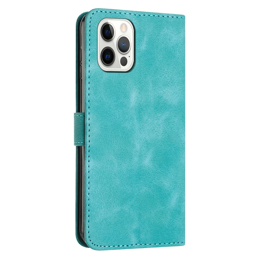 For iPhone 12 / iPhone 12 Pro 6.1 inch PU Leather Stand Phone Case Triangle Imprinted Wallet Cover with Strap