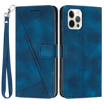 For iPhone 12 / iPhone 12 Pro 6.1 inch PU Leather Stand Phone Case Triangle Imprinted Wallet Cover with Strap
