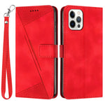 For iPhone 12 / iPhone 12 Pro 6.1 inch PU Leather Stand Phone Case Triangle Imprinted Wallet Cover with Strap