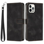 For iPhone 12 / iPhone 12 Pro 6.1 inch PU Leather Stand Phone Case Triangle Imprinted Wallet Cover with Strap