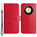 For Honor X50 Butterfly Flower Imprinted Drop-proof Phone Case PU Leather Wallet Stand Cover