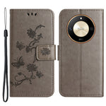 For Honor X50 Butterfly Flower Imprinted Drop-proof Phone Case PU Leather Wallet Stand Cover