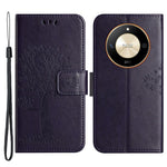 For Honor X50 Owl Tree Imprinted Phone Case PU Leather Wallet Stand Drop-proof Cover
