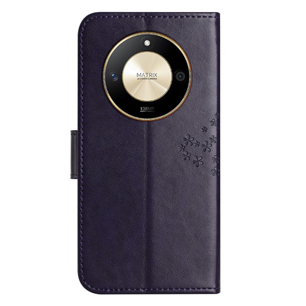 For Honor X50 Owl Tree Imprinted Phone Case PU Leather Wallet Stand Drop-proof Cover