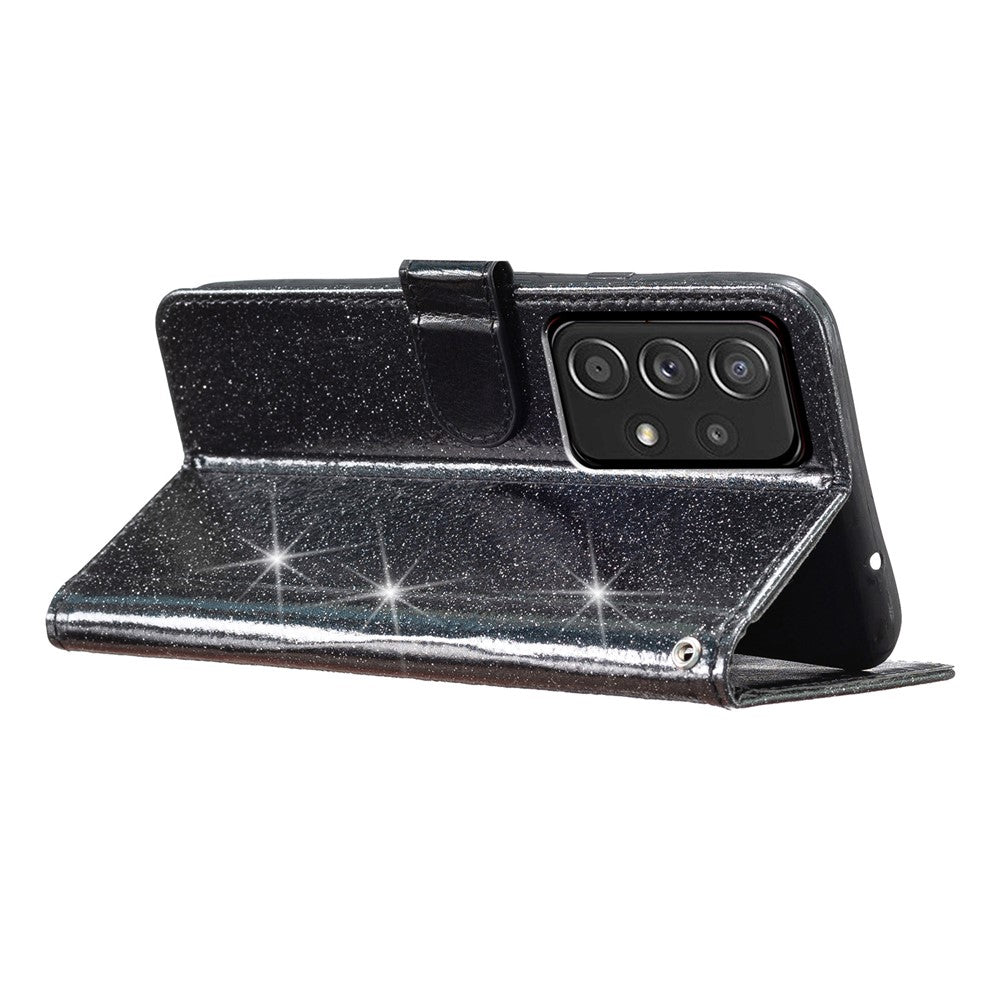 Til Samsung Galaxy A33 5G Glimmer PU Læder Flip Cover med Kortholder, Standerfunktion og Rem