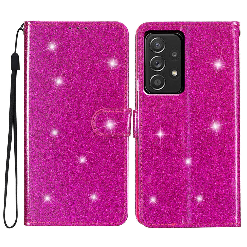 Til Samsung Galaxy A33 5G Glimmer PU Læder Flip Cover med Kortholder, Standerfunktion og Rem