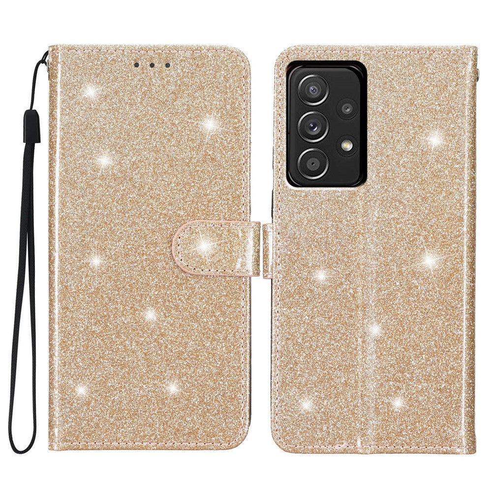Til Samsung Galaxy A33 5G Glimmer PU Læder Flip Cover med Kortholder, Standerfunktion og Rem