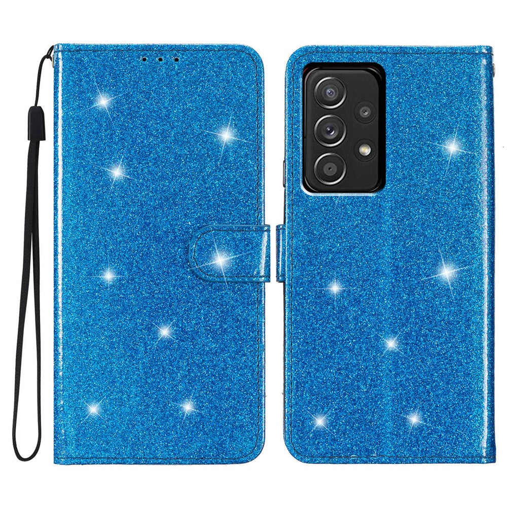 Til Samsung Galaxy A33 5G Glimmer PU Læder Flip Cover med Kortholder, Standerfunktion og Rem
