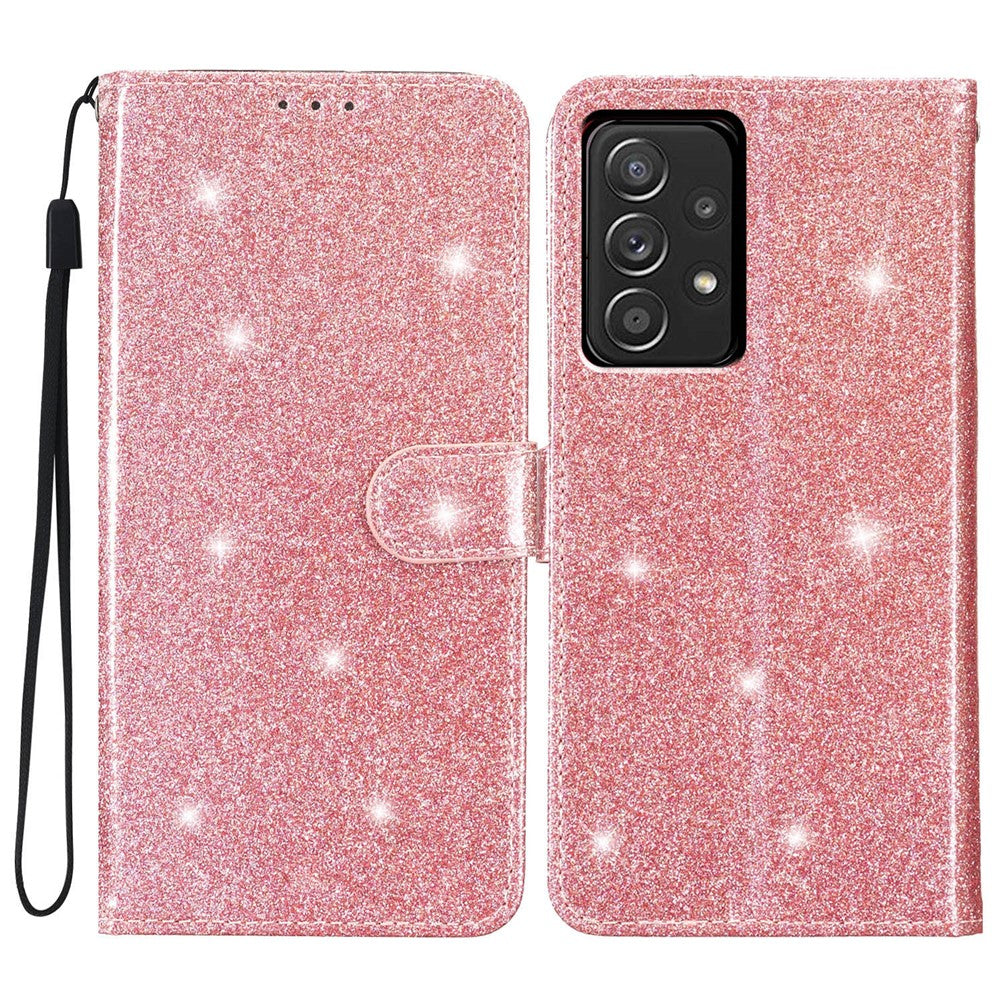 Til Samsung Galaxy A33 5G Glimmer PU Læder Flip Cover med Kortholder, Standerfunktion og Rem