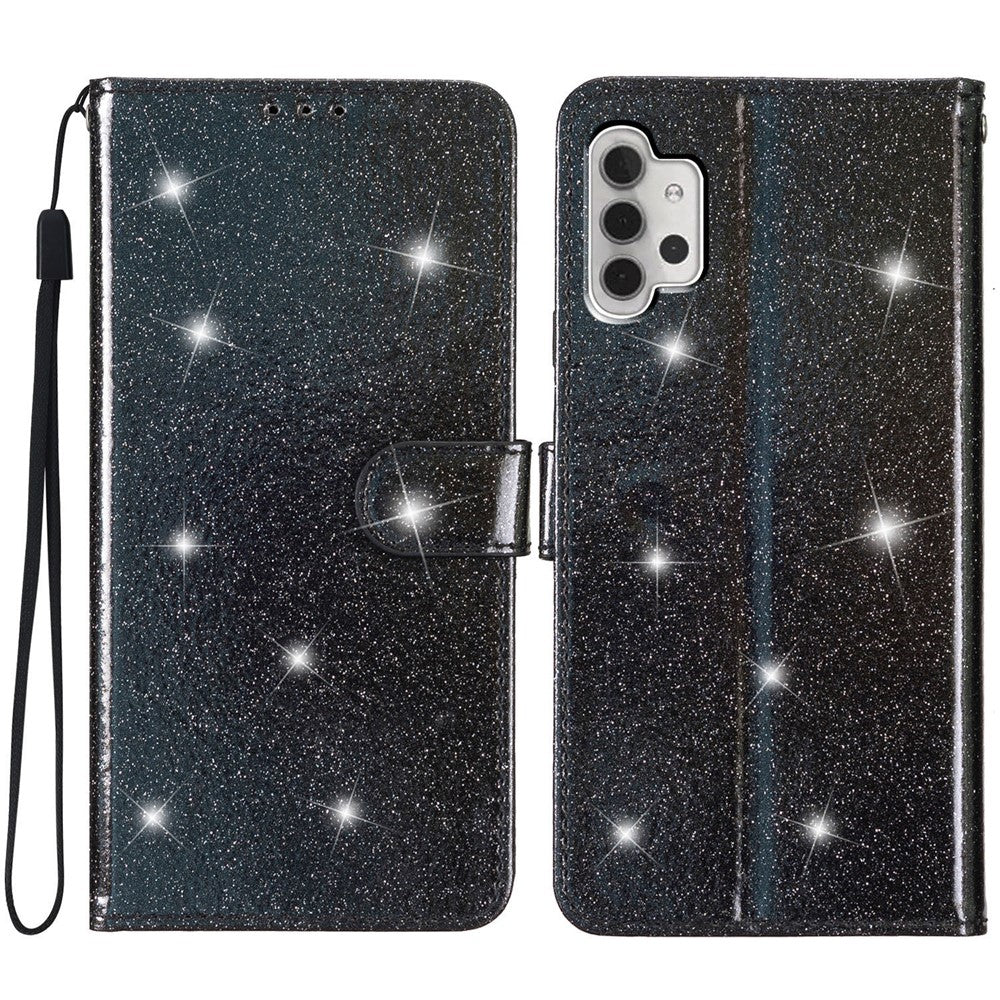 For Samsung Galaxy A32 4G (EU Version) Glittery PU Leather Fully Wrapped Case Wallet Stand Phone Cover