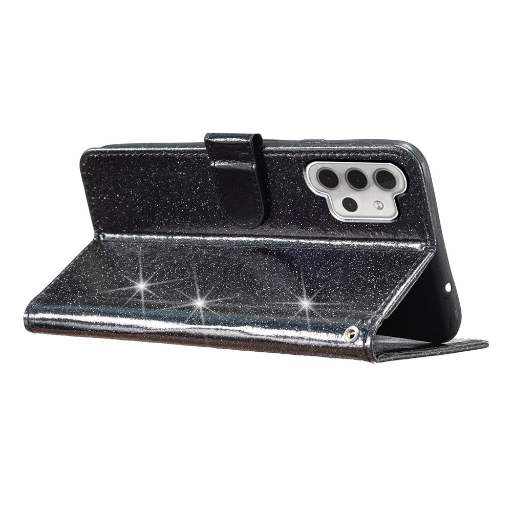 For Samsung Galaxy A32 4G (EU Version) Glittery PU Leather Fully Wrapped Case Wallet Stand Phone Cover