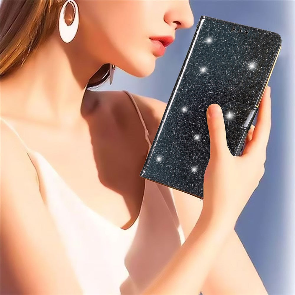 For Samsung Galaxy A32 4G (EU Version) Glittery PU Leather Fully Wrapped Case Wallet Stand Phone Cover