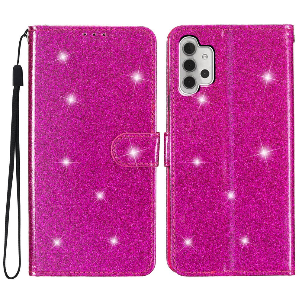 For Samsung Galaxy A32 4G (EU Version) Glittery PU Leather Fully Wrapped Case Wallet Stand Phone Cover